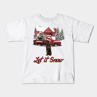 Miniature Pinscher Let It Snow Tree Farm Red Truck Christmas Kids T-Shirt